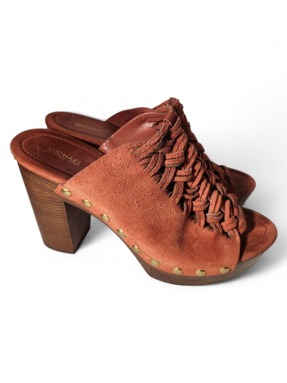 Michael Kors Terracotta Suede Braided Mule Heels Size 10